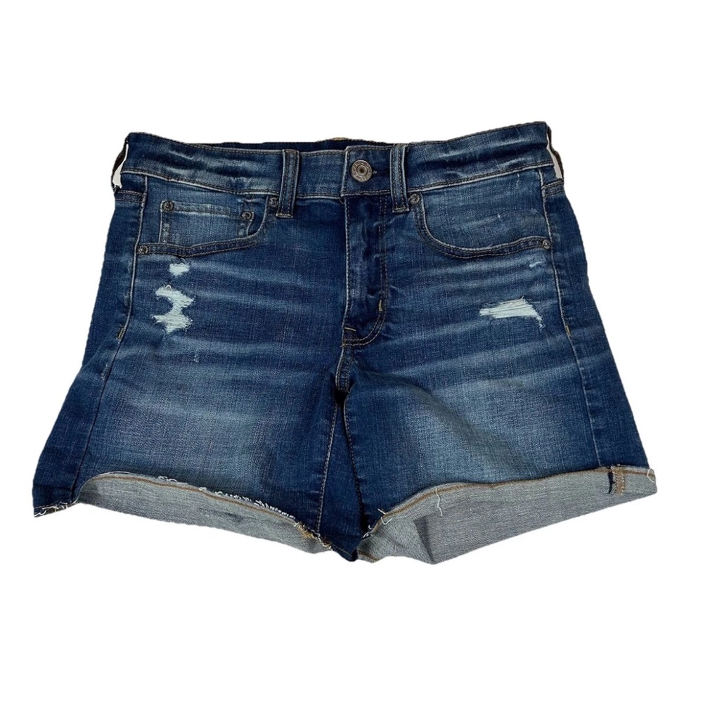 American Eagle Women’s Size 6 Midi Short Shorts Jean Dark Wash Stretch #2289